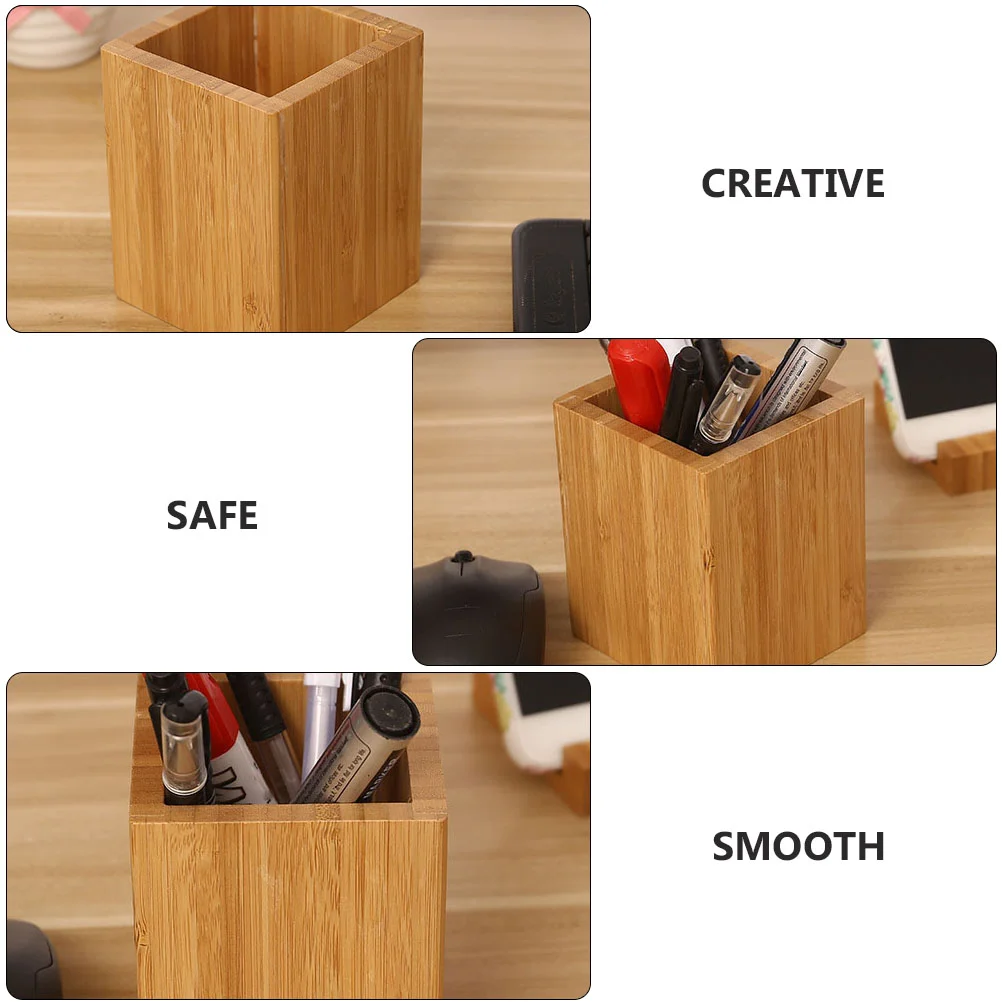 Stationery Organizer Bamboo and Wood Finishing Box Pen Pot Holder Desktop Stand Storage Bucket