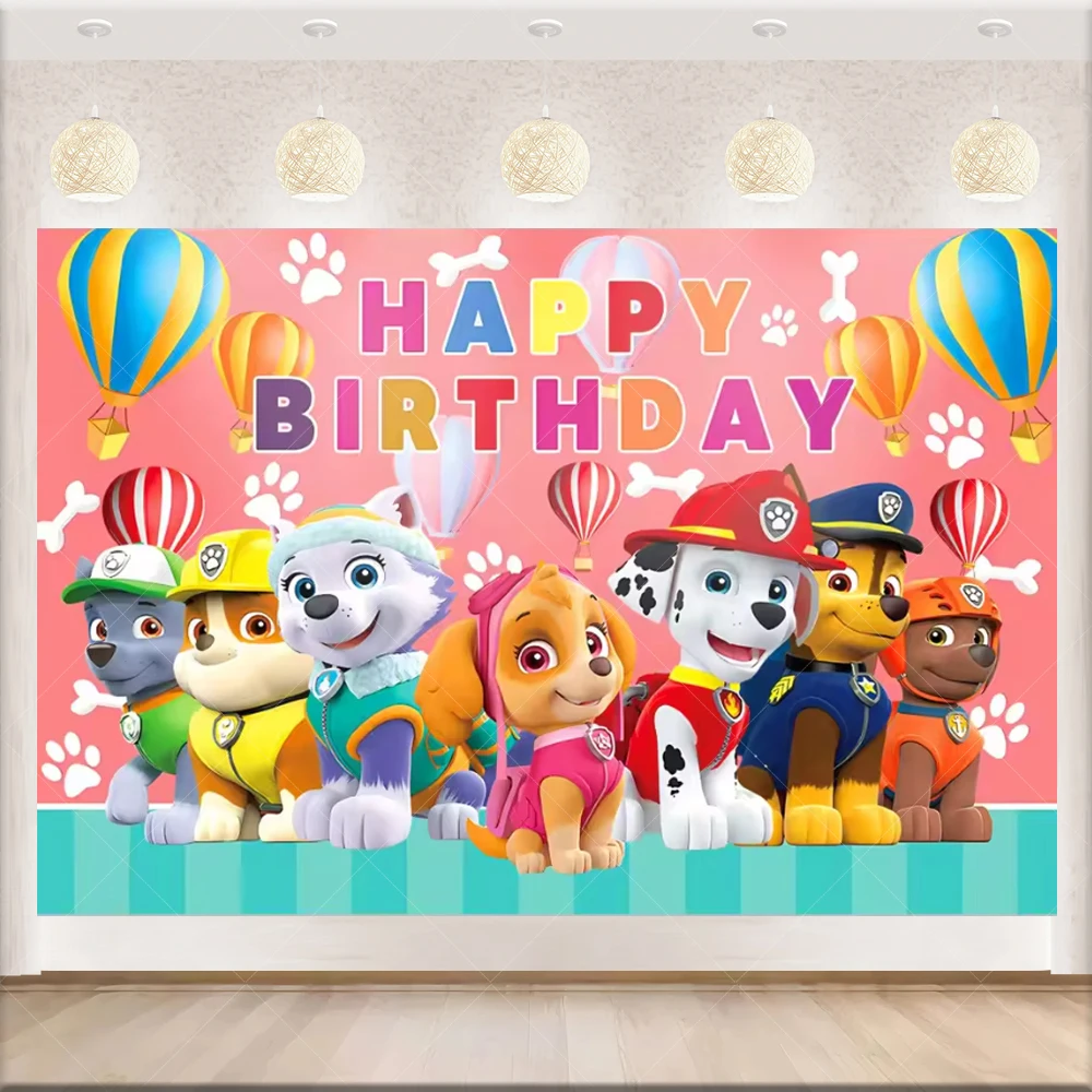 Paw Patrol Hintergrund für Geburtstagsfeier, Dekoration mit Cartoon-Hundeballon, Welpen-Hintergrund für Fotografie, Feier-Requisite, Kindergeschenk – Detail 6