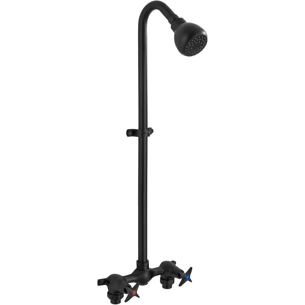 

Outdoor shower kit installation, faucet system with high pressure shower head, 2 handles, bare shower with brass mixing valve