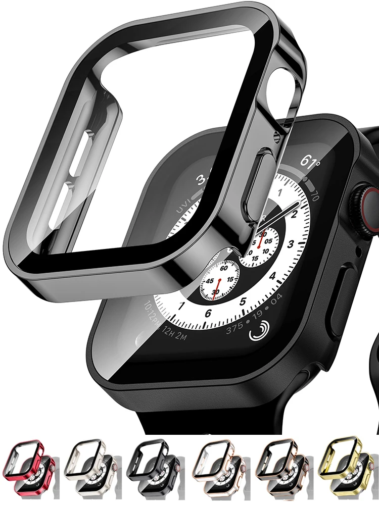 Glass+Cover for Apple Watch Accessories 45mm 41mm 44mm 40mm 9 7 8 SE 6 5 4 Tempered Screen Protector Protective apple watch case