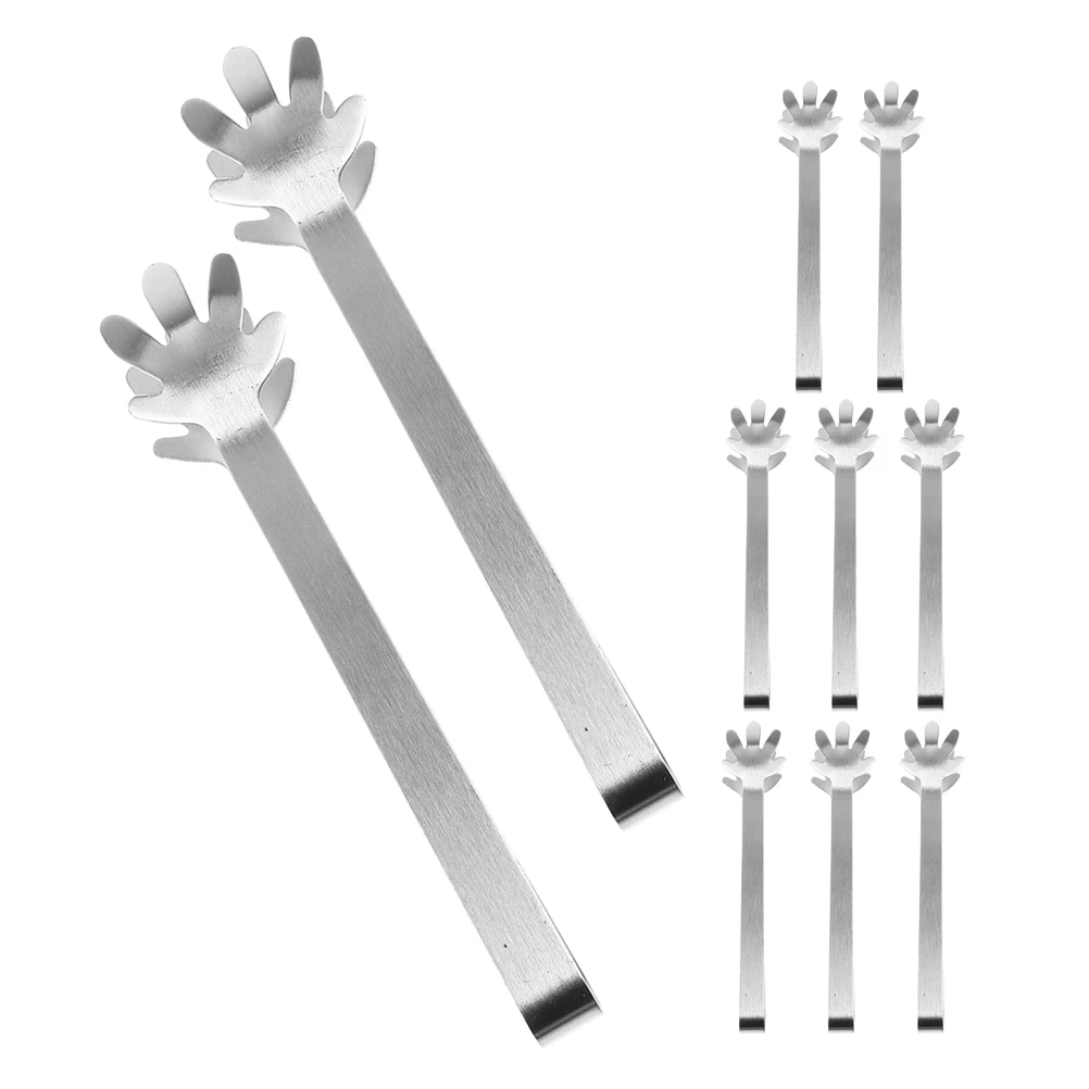 

10 Pcs Stainless Steel Ice Tongs Mini Sugar Appetizer Clips Silver Claw Style Grabber for
