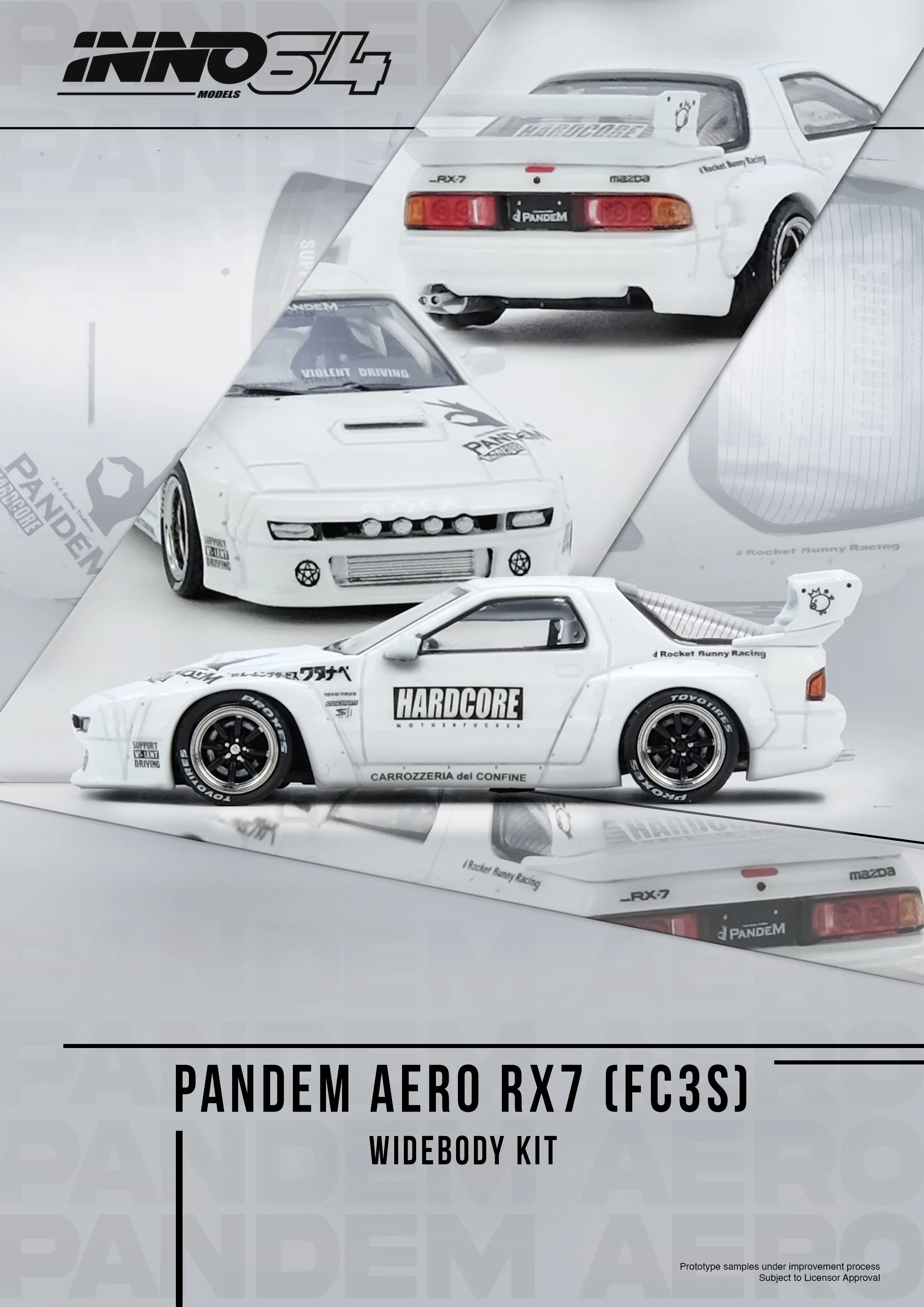 INNO 1/64 Mazda RX7 FC3S PANDEM Metalowy Model Auta Zabawka Odlewany Ciśnieniowo Prezent