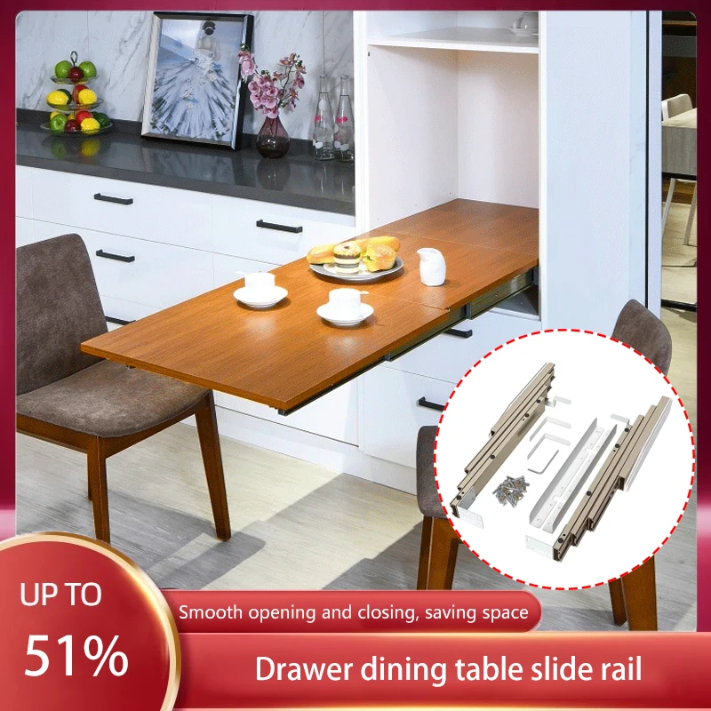 Aluminum Alloy Drawer-Style Dining Table Invisible Multi-Section Track Pull Telescopic Dining Table Linkage Slide Hardware
