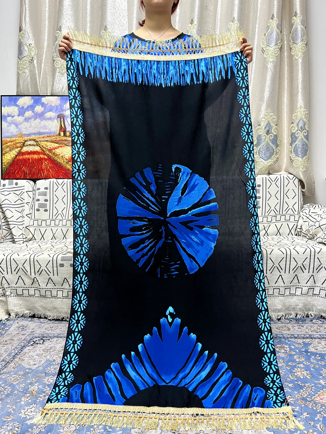 Abayas musulmanas para mujer, vestido suelto tradicional de algodón con estampado, Túnica africana, Islam, Nigeria, chal grande, bufanda, 160x70cm