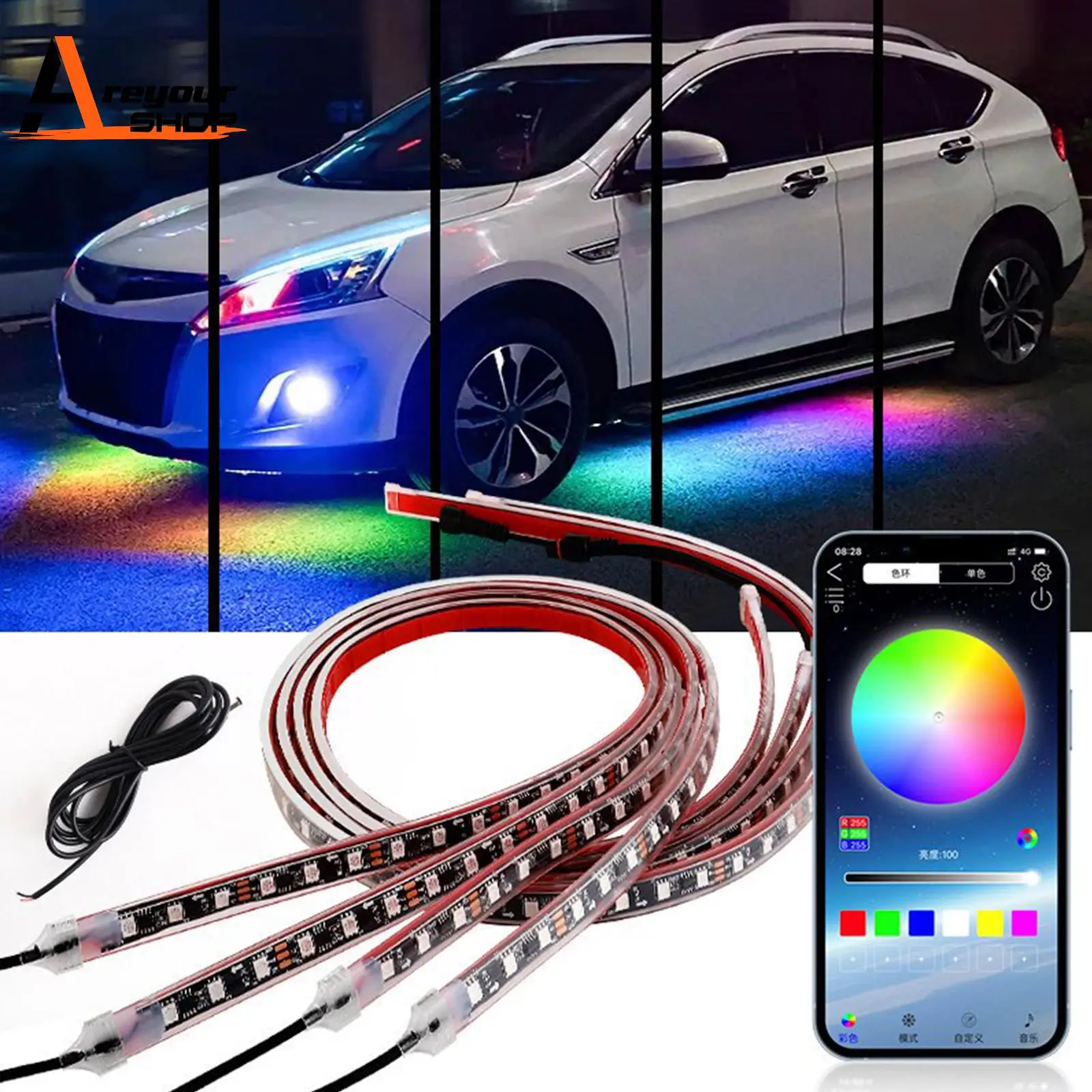 

6Pcs LED Chassis Light Modified With Fantasy Ambient Light APP Controller 60cm*2+180cm*2+60cm*2