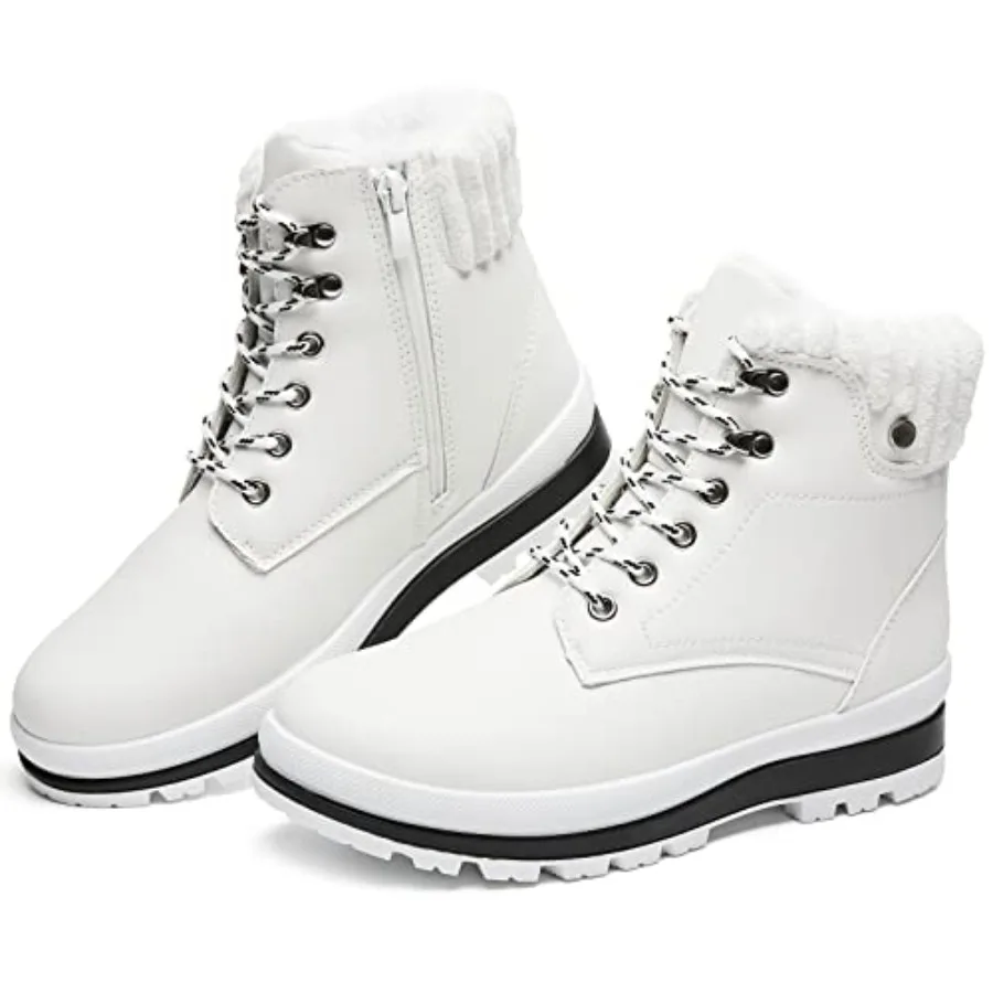 

Womens Waterproof Ankle Boots for Outdoor Non Slip Outsole,Fashion Combat Boots with Side Zipper, Warm Fur Lined Winter Snow Bo