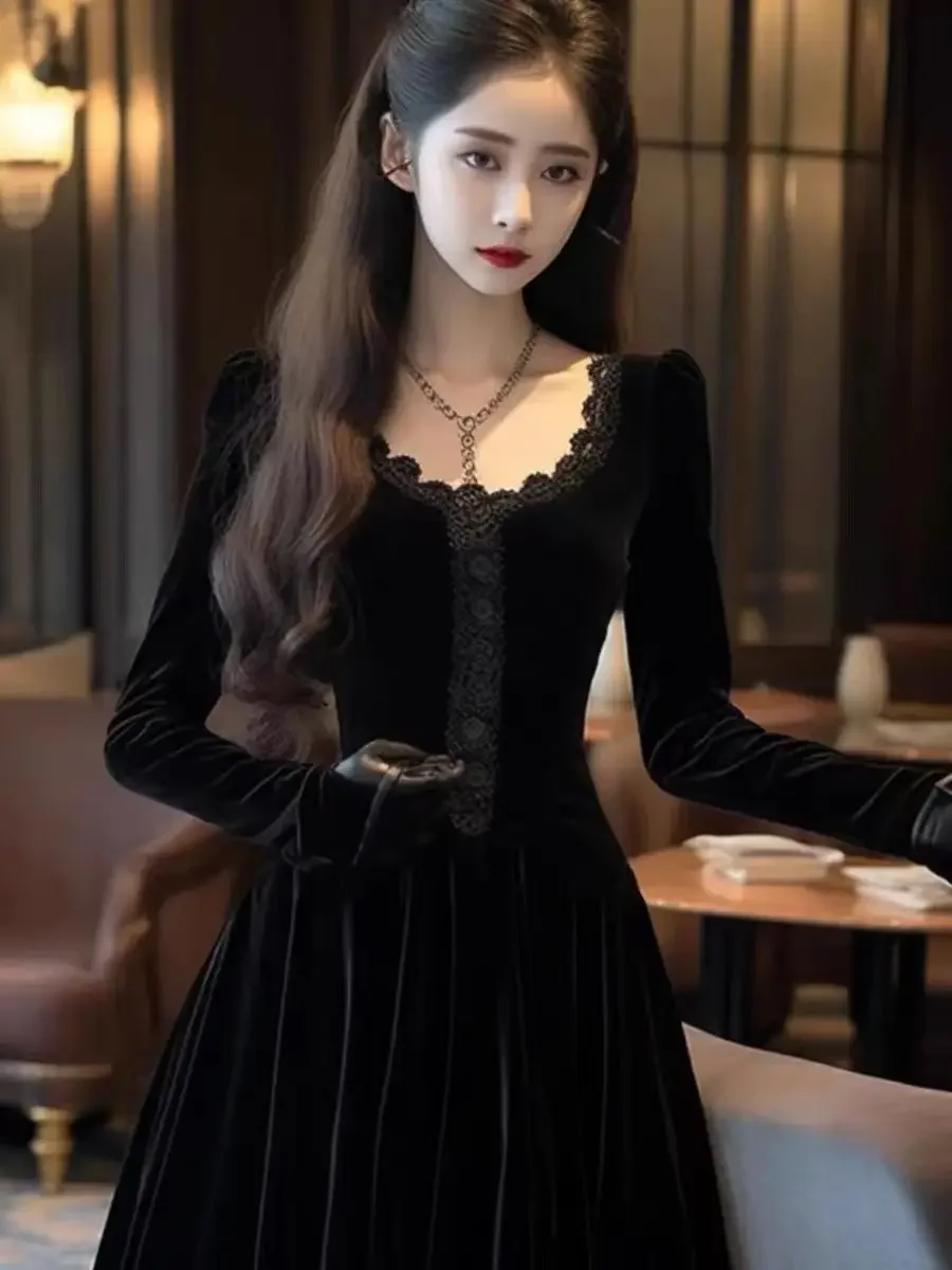 Gagarich Fashion Autumn New French Hepburn Style High Exquisite Long Dress High End Beautiful Retro Black Vestidos Women Wear