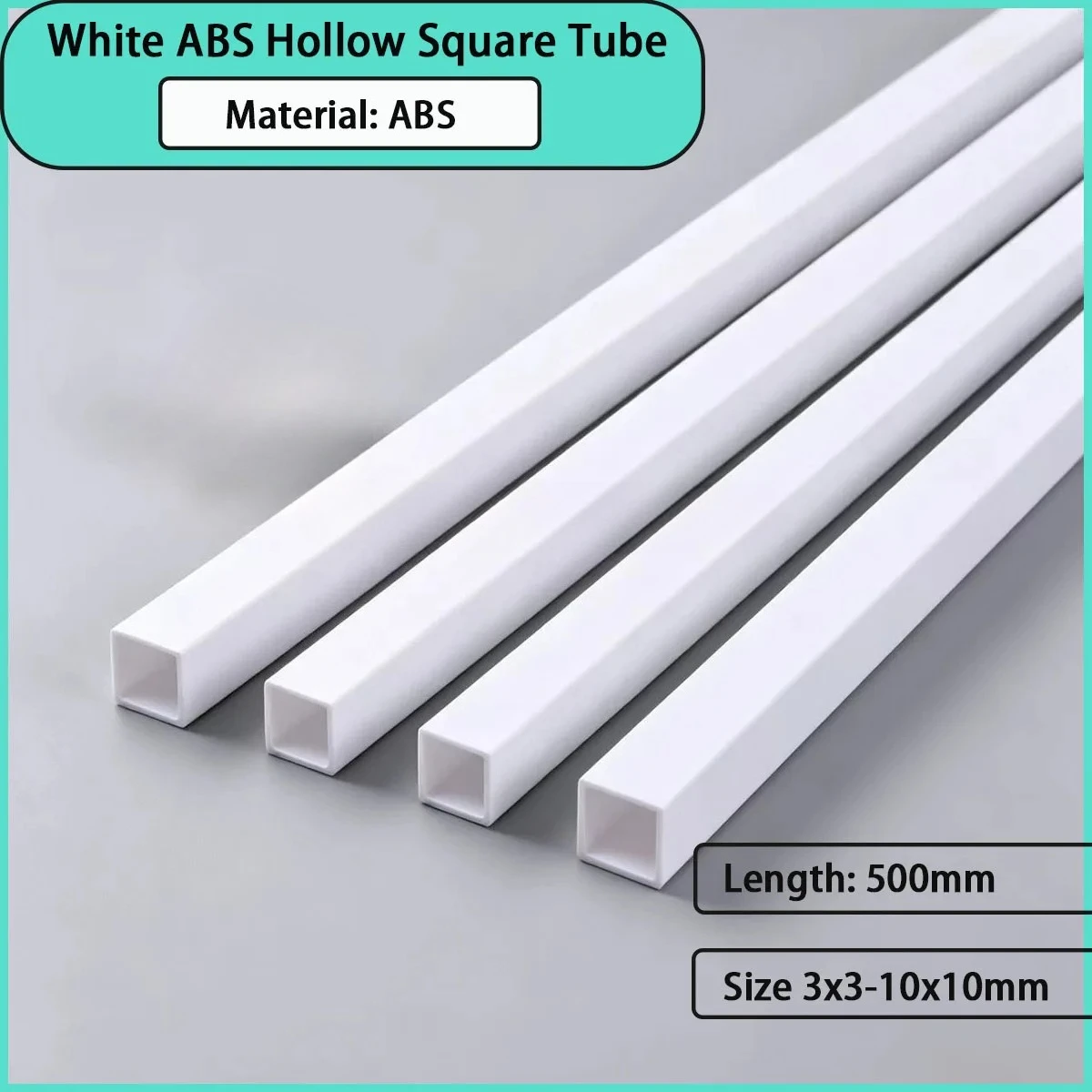 Size 3x3-10x10mm white ABS hollow square tube is used for mechanical frames, home decoration partitions, furniture support, etc
