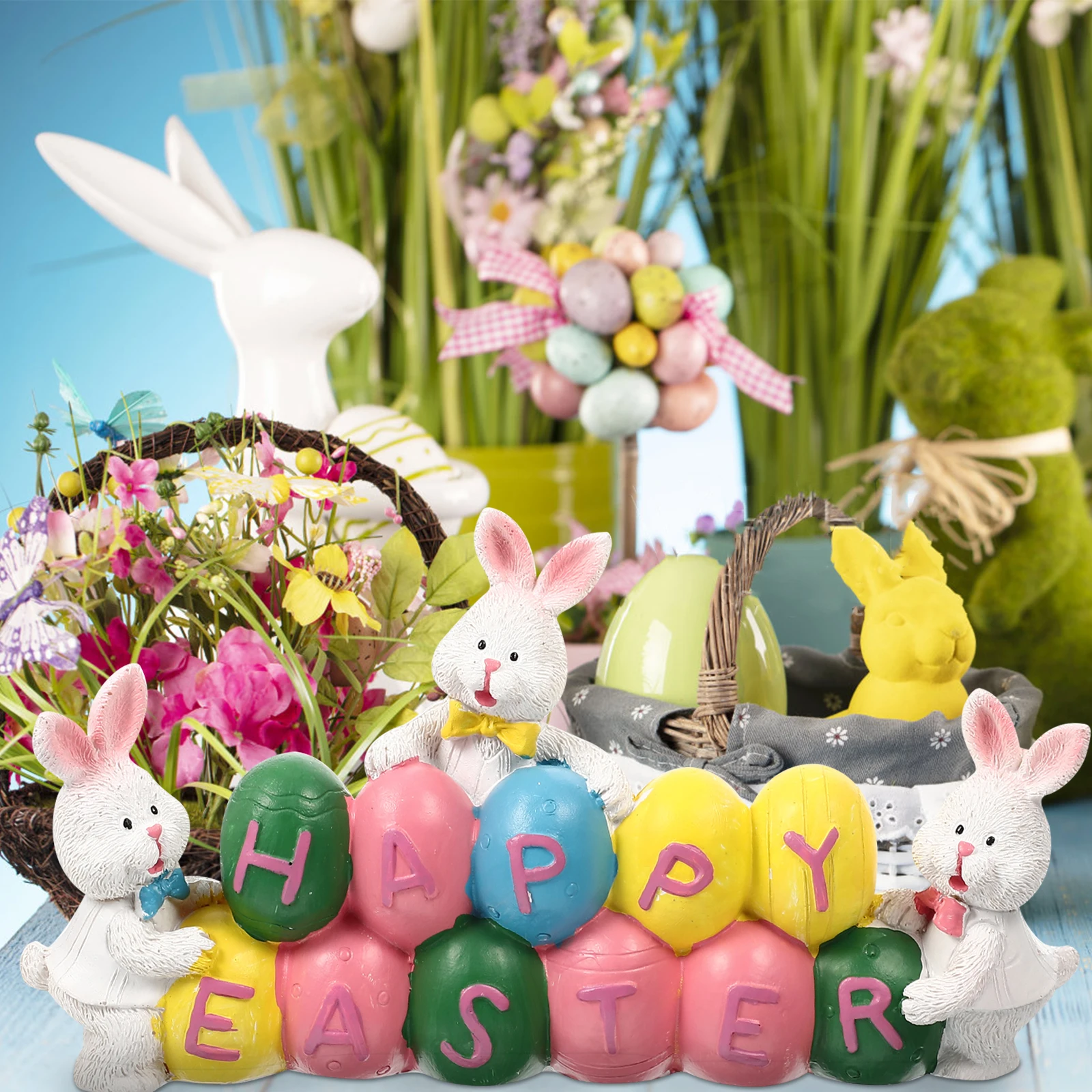 

Easter Rabbit Resin Decoration Desktop nament Craft Party Favor Centerpiece Bunny Eggs Easter Decor Small Garden Adornment