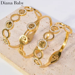 Leaf Clover Bangle for Women Trend Gold Plated Silver Color Stainless Steel Zircon Tree Butterfly Lover Bracelet Jewelry Gift