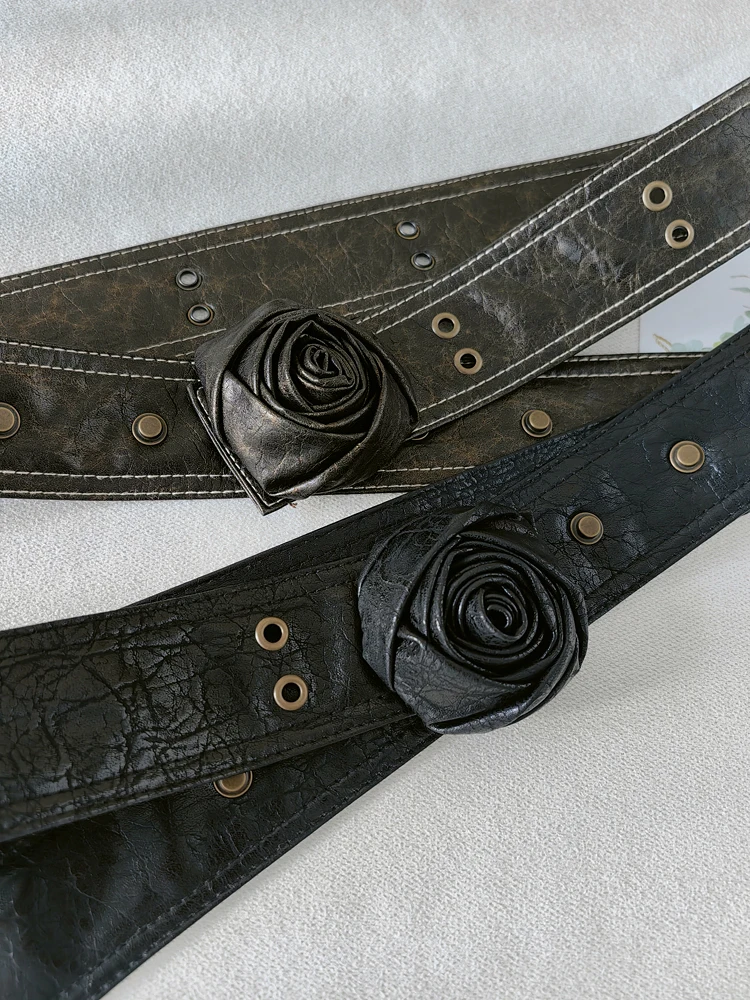 ローズフラワー斜めベルト女性のアメリカンパンクスタイルレトロ多用途装飾パンツスカート小さなY2Kウエストシール