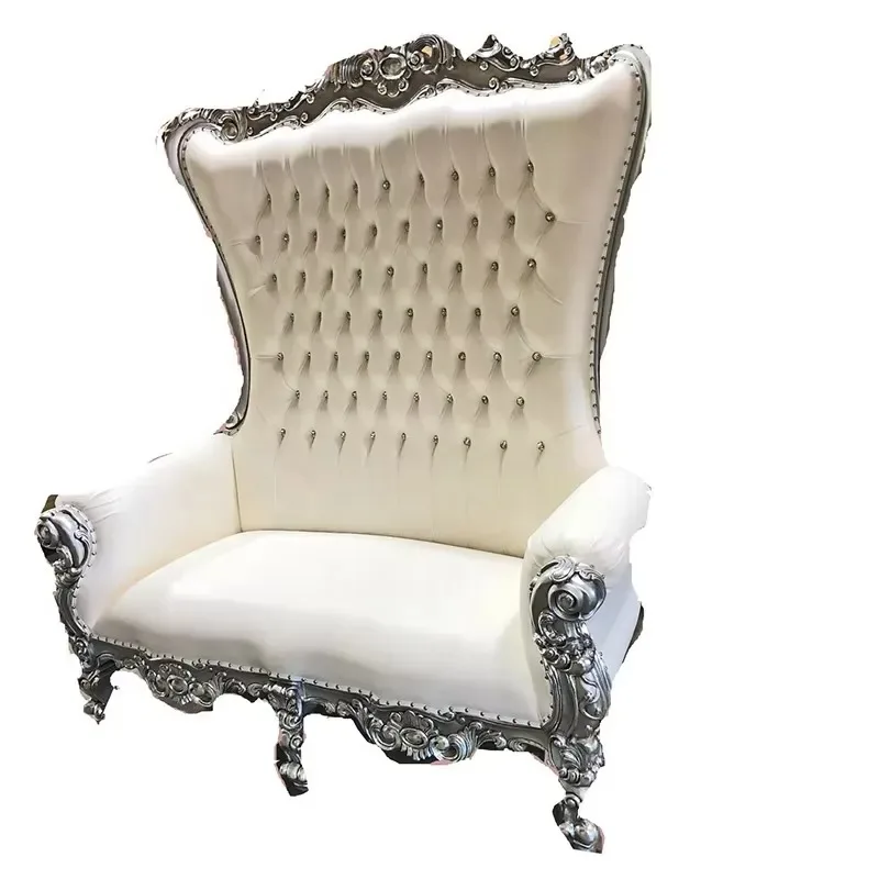 Solid Wood High Back Double Seat Antique White Love Sofa for Wedding Stage Banquet Traditional Event Villa Furniture