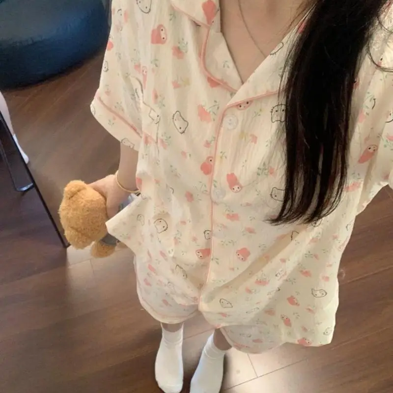 

Sanrio Set taste summer Hello kittys Korean version Loose Playful Light Fresh Breathable Home Sleep Exquisite Kawaii Girl new