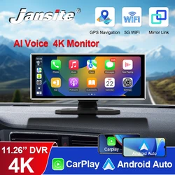 Jansite 11.26 Inch Wireless CarPlay & Android Auto Dash Cam 4K DVR Bluetooth Audio AUX GPS Navigation Dashboard Video Recorder