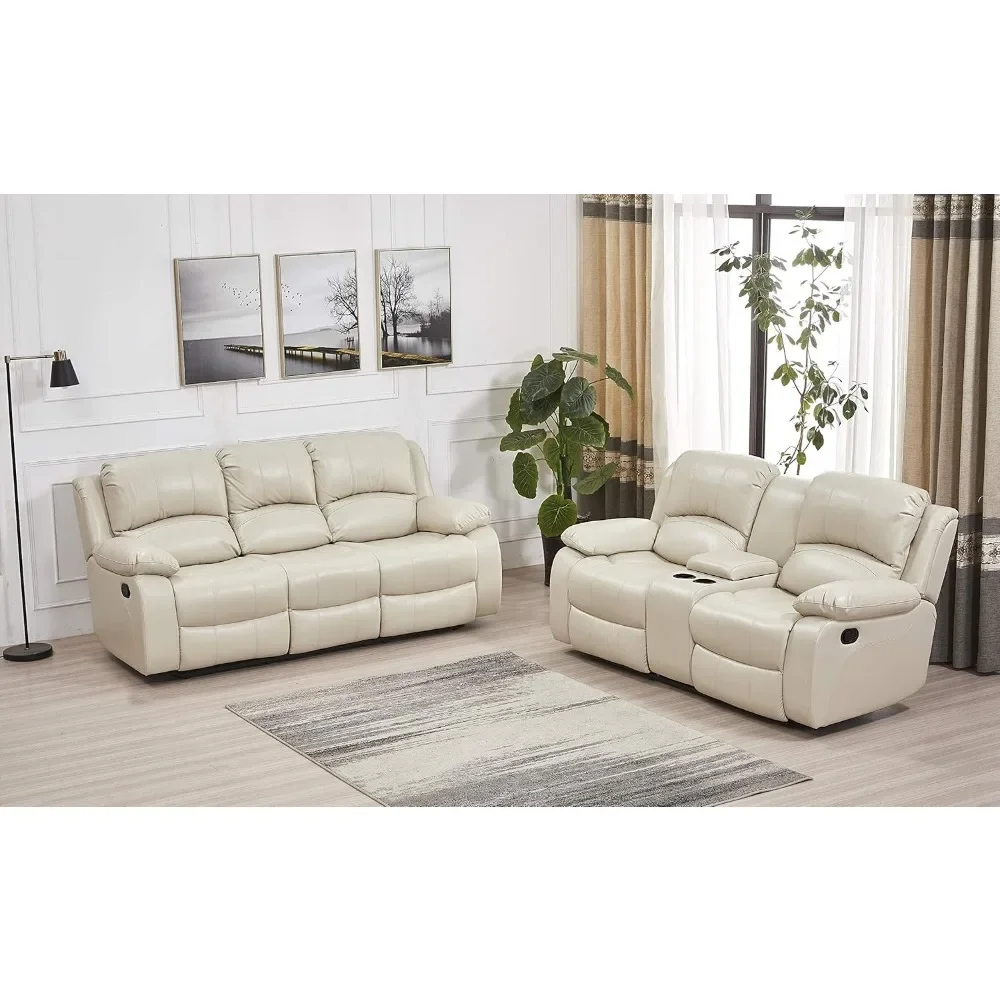 

2PC Bonded Leather Recliner Set,Loveseat,bonded leather upholstery,pillow top backrest and armrests,Beige livingroom furniture