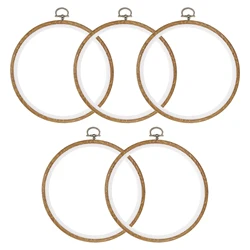 5pcs 5/6/8/10 Inch Imitated Wood Embroidery Hoops Ring Frame Circle Cross Stitch Hoop for DIY Embroidery Art Craft Sewing Decor