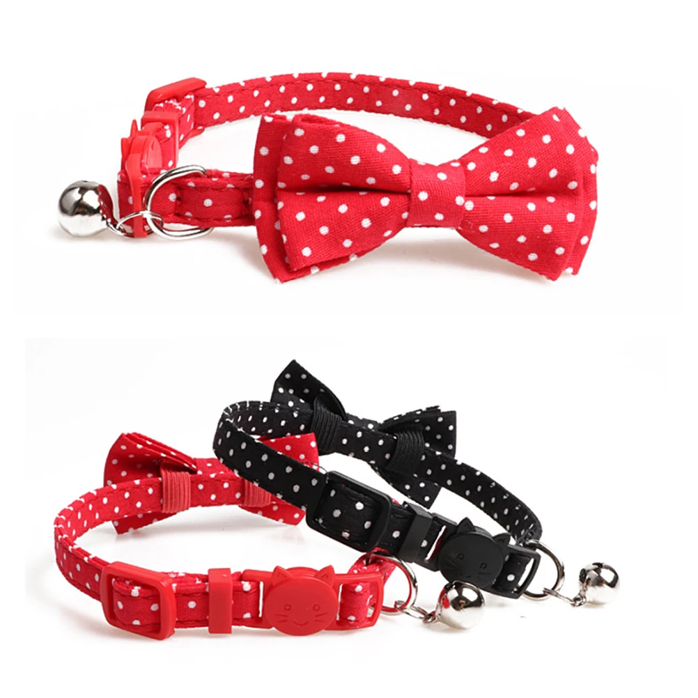 

Bow Necklace Tie Dog Felt Collar Pet Dots Supplies Ties with Bell Chain