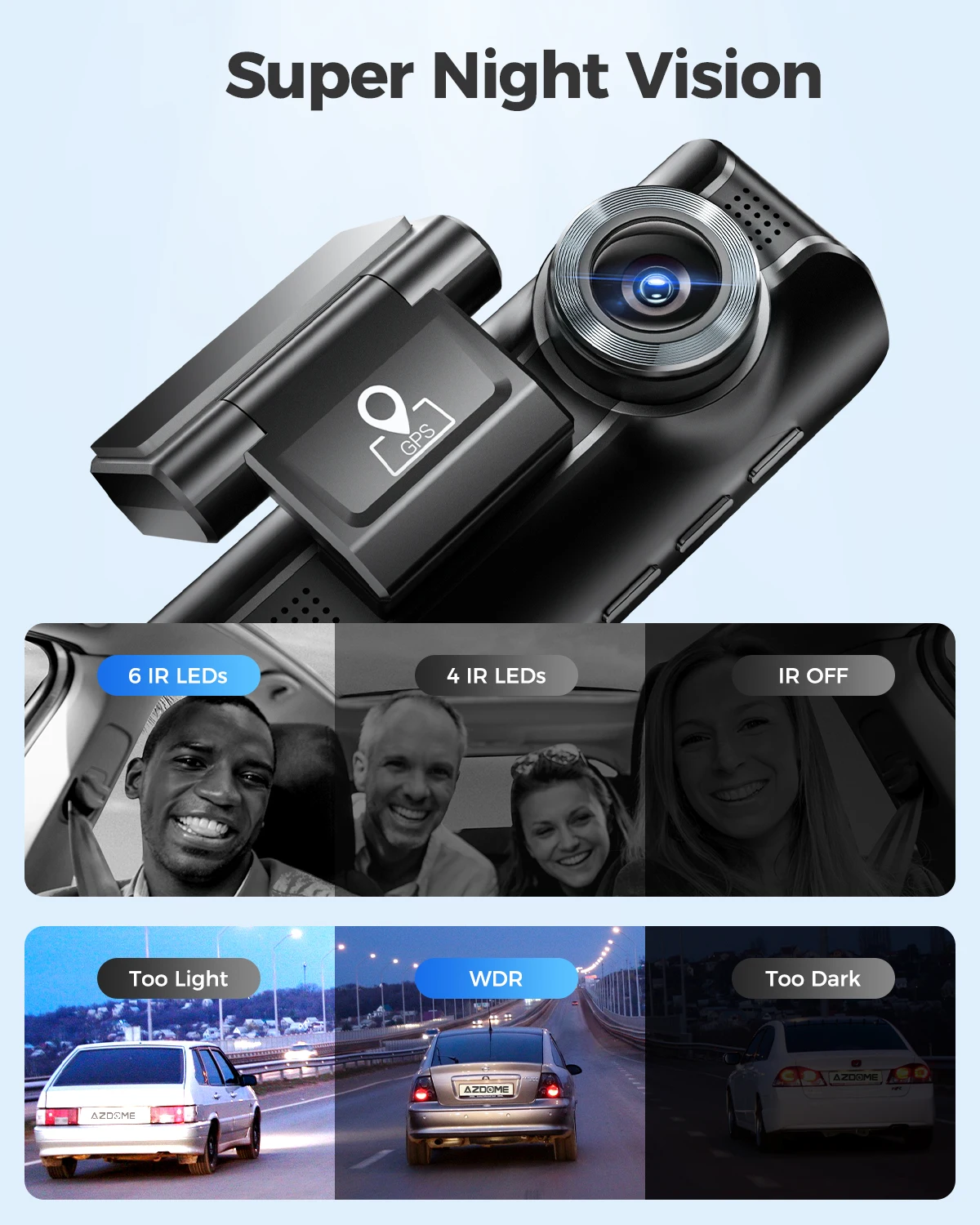 AZDOME Dash Cam M550 4K+2.5K Built-in GPS WiFi Car Dash Camera Front Inside Rear 3 Way IR Night Vision Car DVR Support Rear Cam