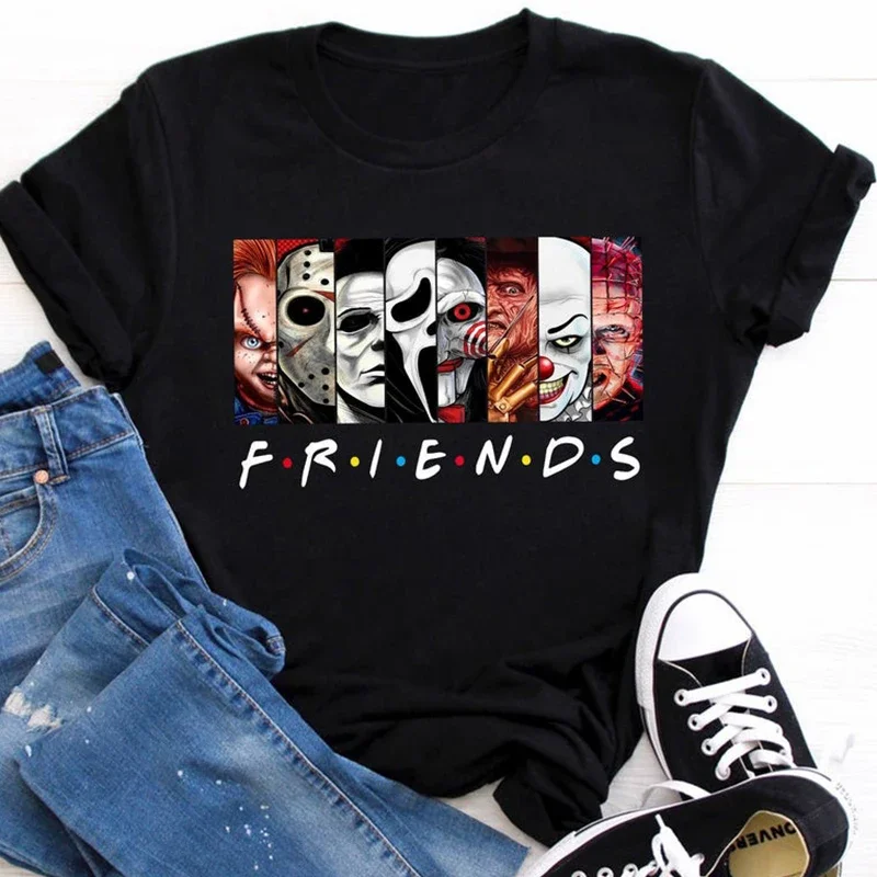 Friends T Shirt Best Stephen King Horror Characters Printed Cartoon Women Fashion Tops Oversized Tee Halloween Clothes Women