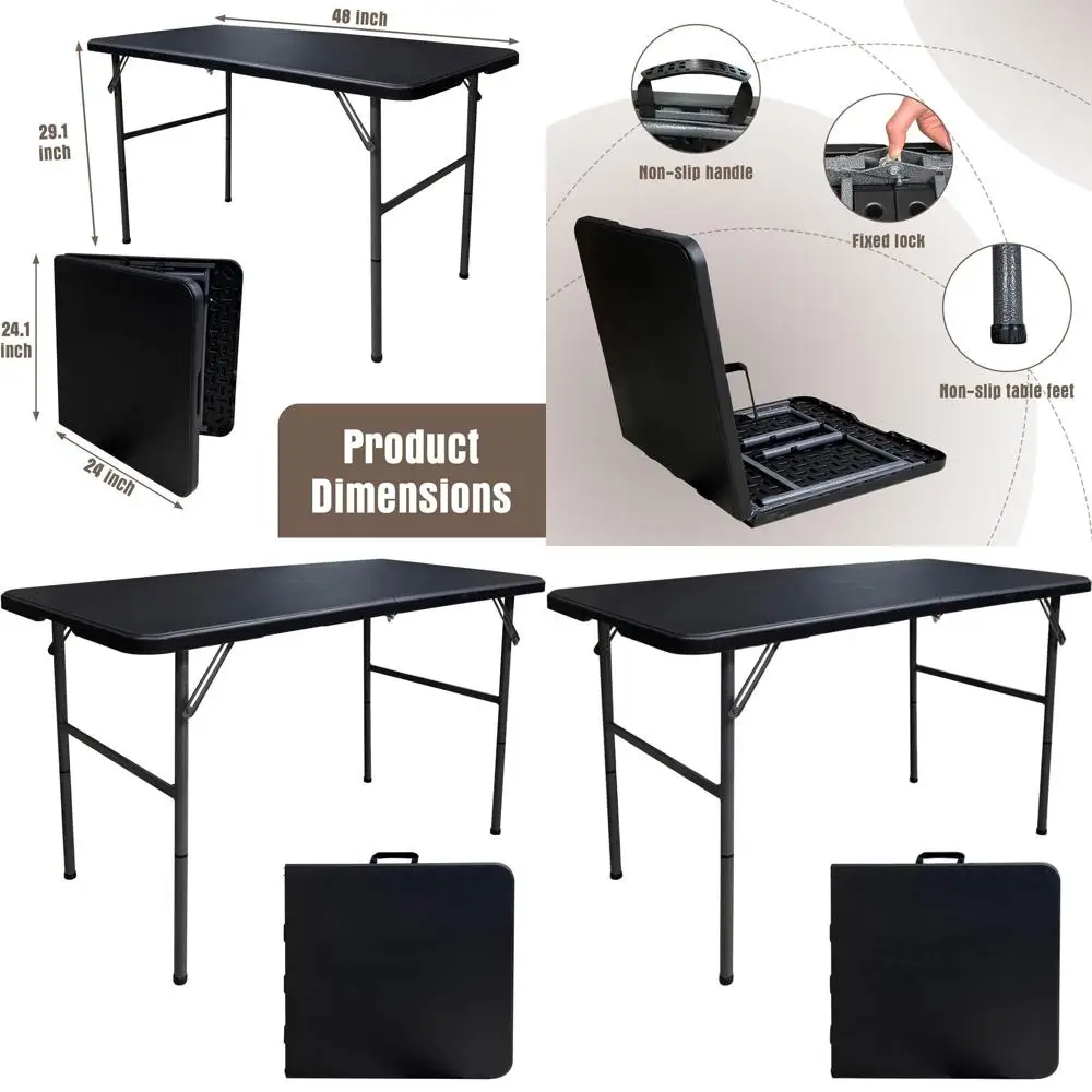 

Portable Heavy-Duty Folding Utility Table with Handle for Indoor and Outdoor Use - Ideal for Square Card Games, Picnics, and Cam