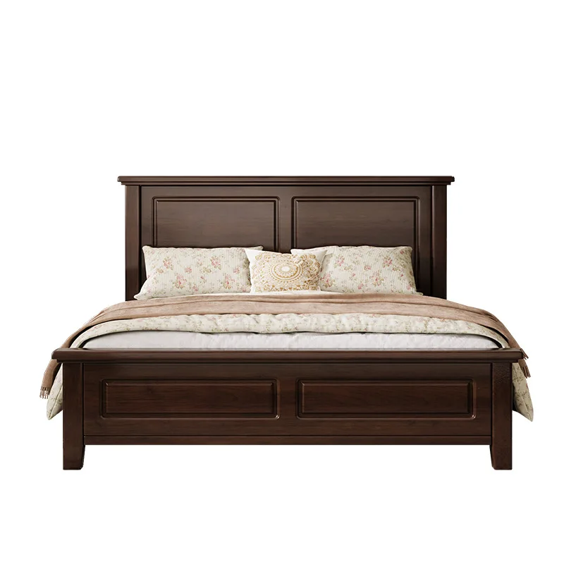 

Кровать из цельного дерева в главной спальне, двуспальная кровать в спальне 1,5 метра во французском пасторальном стиле, высококачественная легкая роскошная кровать высокого класса 1,8 метра