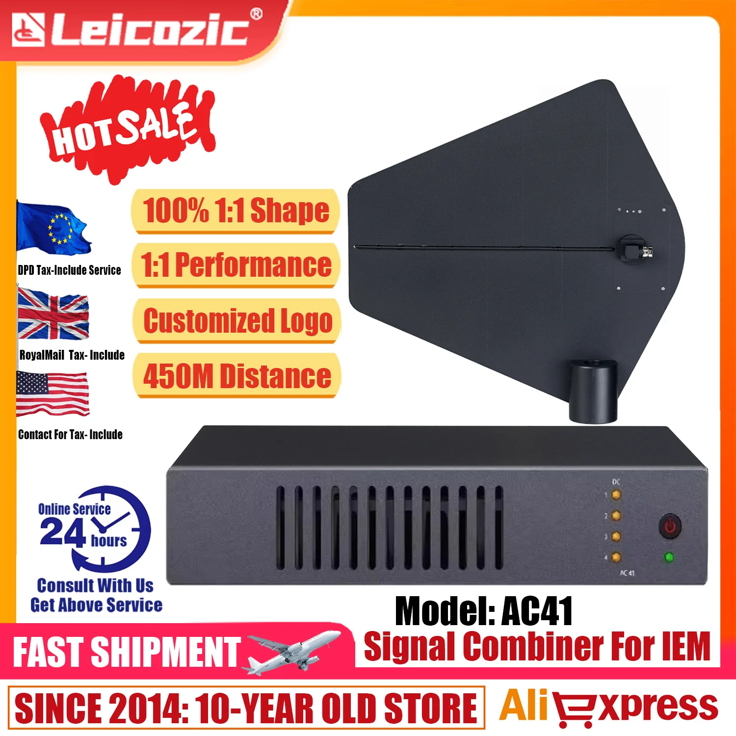 Leicozic 1:1 AC41 IEM Signal Combiner A2003 Antenna Splitter 450-960Mhz Antenna Distribution For All Wireless Monitoring System