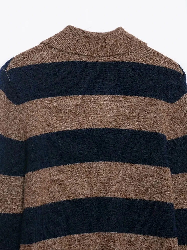 New Contrast Striped Knit Cardigan Winter - Image 6