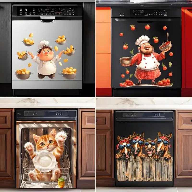 Creative Cooking Chef Dishwasher Stickers, Fun Decals For Kitchen Appliances, Adhesive Removable Wall Decals Home Decor