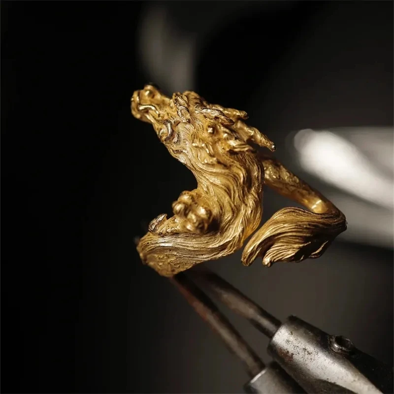 Ethnic Style Gold Color Fashionable Mature Men Personality Eye-catching Jewelry Floating Dragon Freely Fluttering Design Jewelry