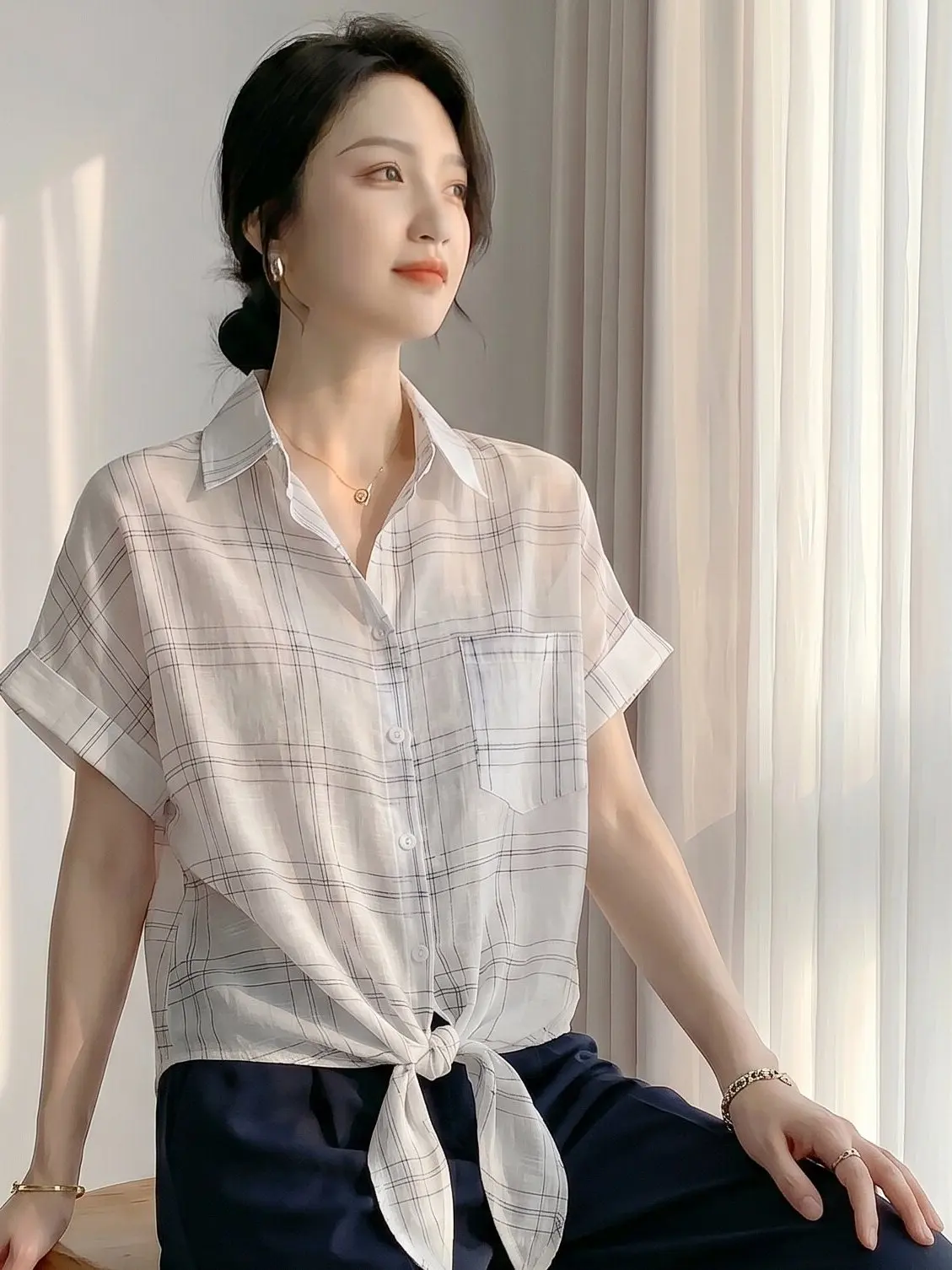 

Slimming Effect Summer New Women's Shirt European Style Loose Fit Short Sleeve Printed Quality Fashionable Top for Women