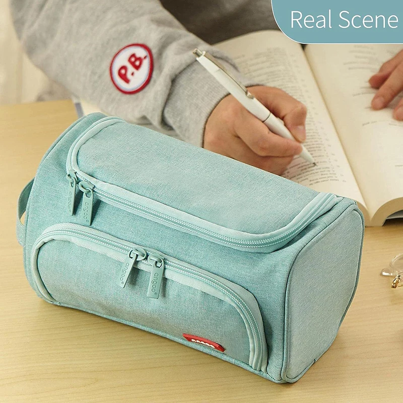 Dual-side Open Pen Bag Pencil Case Big Capacity Hand-held Storage Pouch Stationery Organizer For School College