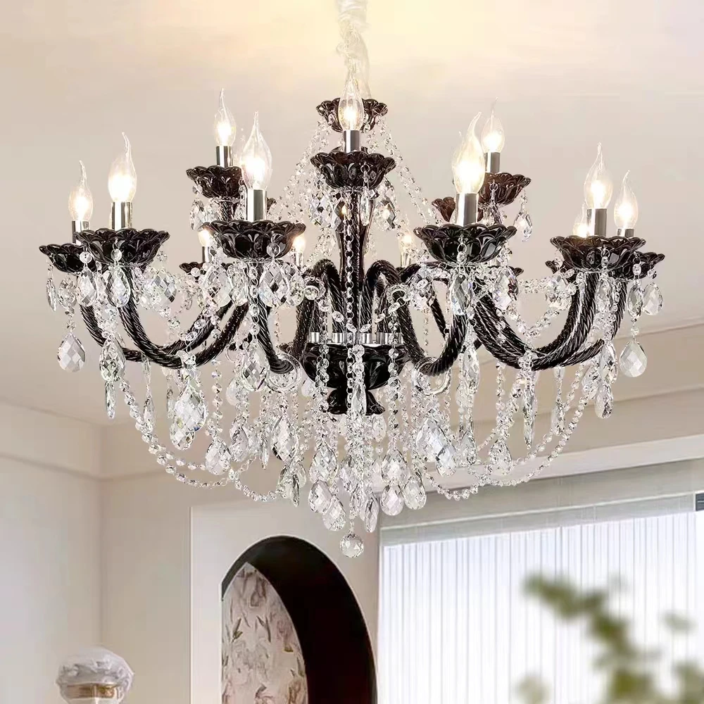 French Crystal Chandeliers Black Retro Villa Hotel Living Room Light High-end Lighting Luxury Cream Restaurant Hanging Fixture