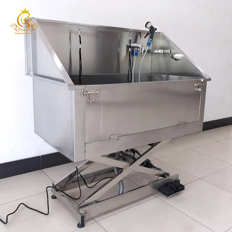 

EURPET Factory Price Electric Lifting Professional Stainless Steel Dog Grooming Station Bathtub With Shelf