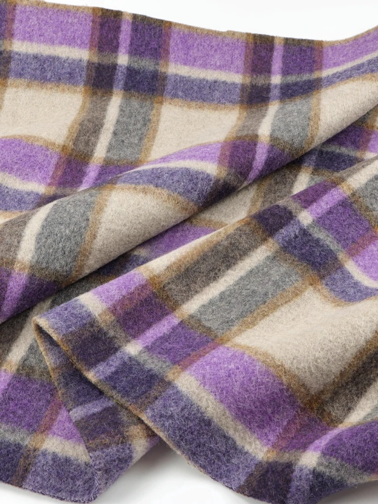 

100% Wool Plaid Double Sided Woolen Fabric for Soft Drape Coat Autumn Winter Dress Clothing Cloth Diy Per Meter Sewing Material