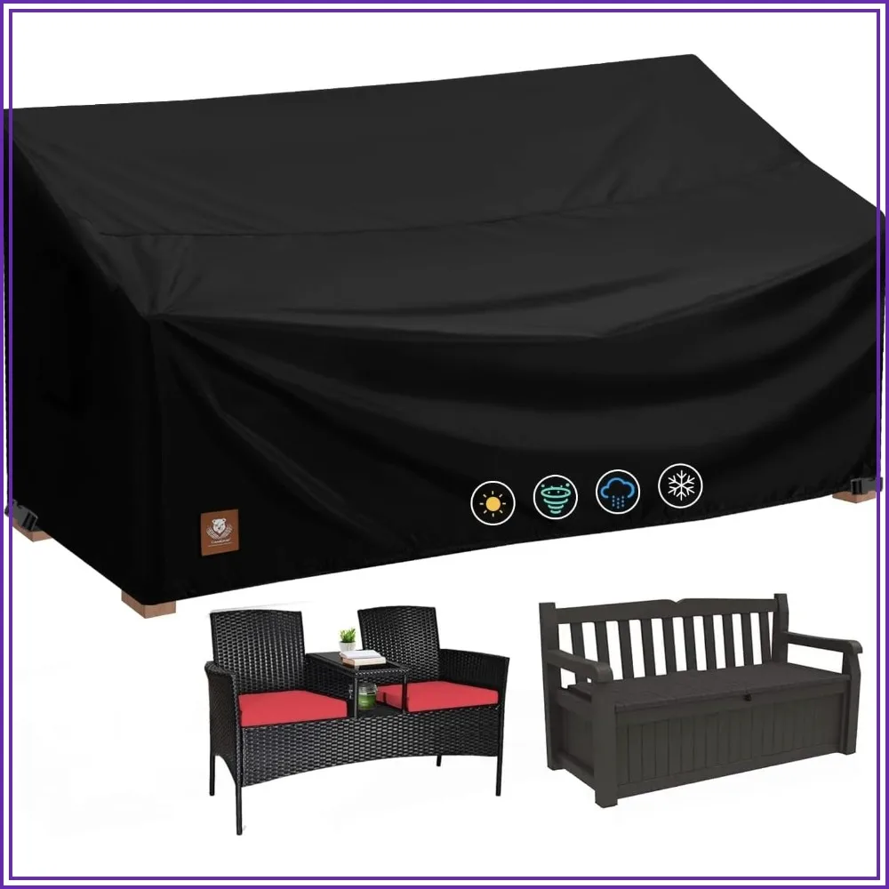 

2 Seater Outdoor Patio Storage Bench Cover Waterproof for 58x28x34 Inch Deck Box, Sofa, Loveseat, with Drawstring