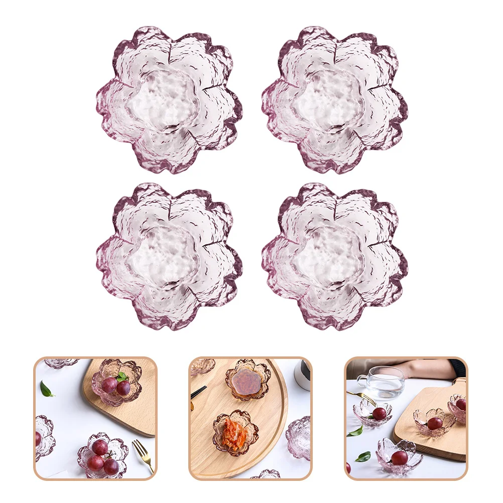 

4Pcs Flower Shaped Sauce Dishes Glass Small Sauce Serving Plates Small Glass Bowls Japanese Saucers Saucers Plates