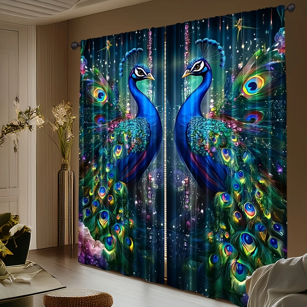 

Vibrant Peacock Curtains 2pcs, Colorful Design 100% Polyester Light-Filtering Rod Pocket for Bedroom Living Room Decor