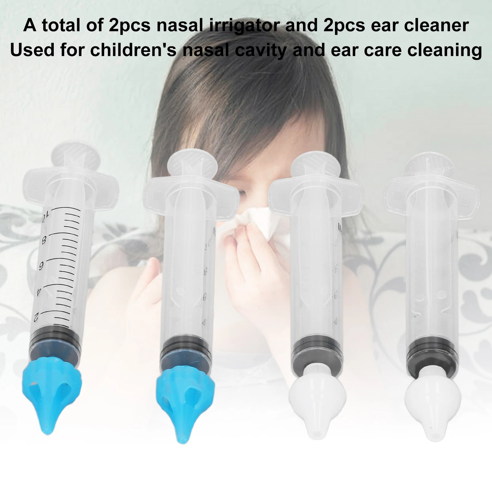 1 set / 4pcs Professional Baby Nasal Irrigator Syringe Type Silicone Infant Nose Ear Cleaner Rinsing Device