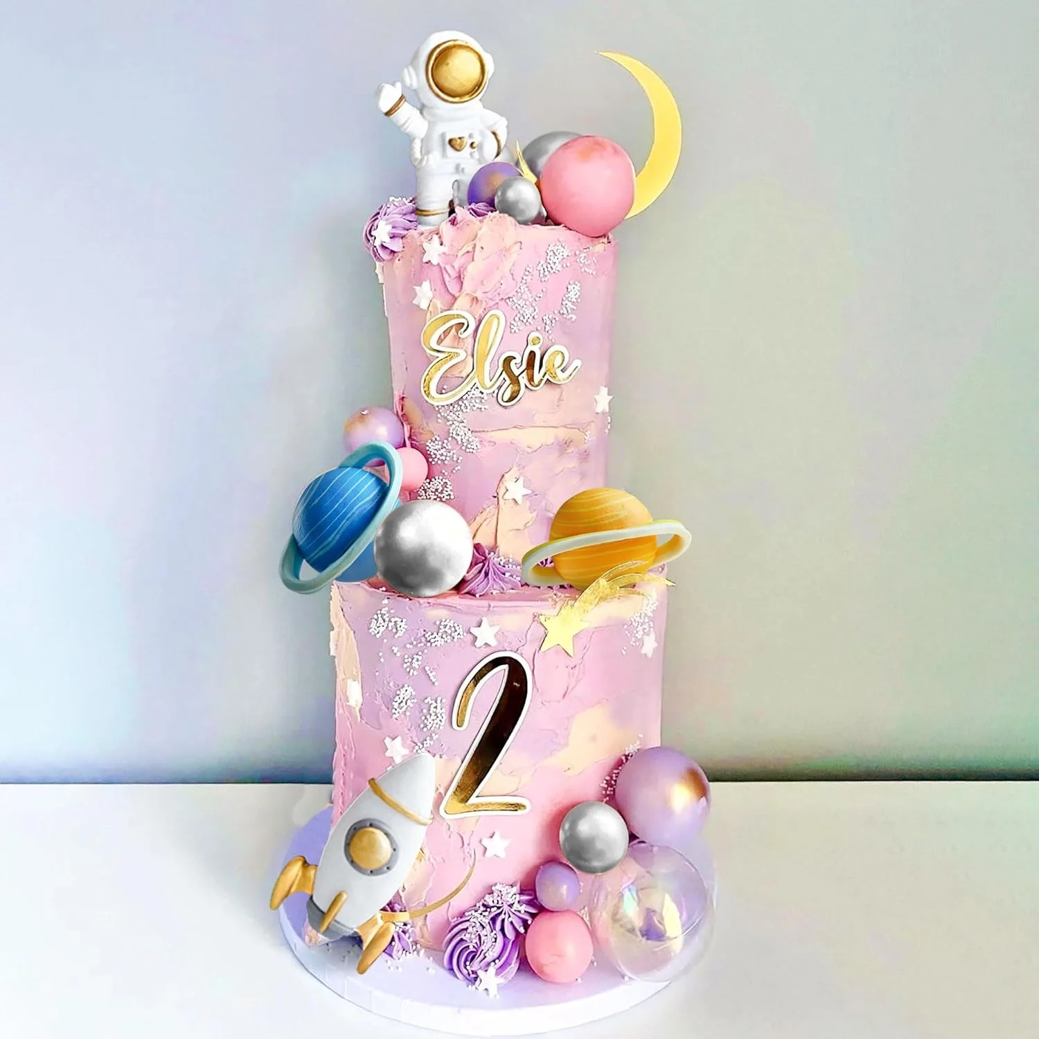 Adornos para tarta espacial LaVenty, adornos para tarta con estrellas y cohetes de astronauta del espacio exterior, suministros para fiesta de cumpleaños, Baby Shower