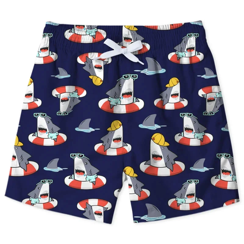 Cute Shark Dinosaur Beach Shorts For Men Kids Cartoon Animal 3D Print Swim Trunks Surfing Board Shorts Male Street Short Pants