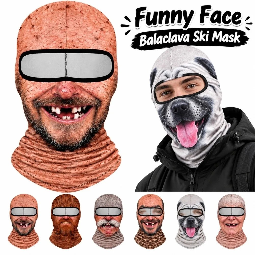 3D Face Print Old Man Balaclava Face Mask Realistic Full Coverage Funny Ski Mask Windproof Elastic Novelty Headwear