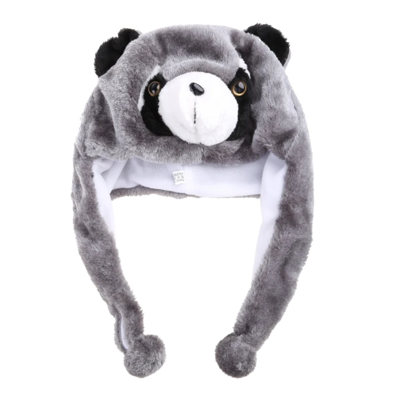 Animal Plush Hat Halloween Party Costume Warm Stuffed Raccoon Earflap Cap Warmer Drop Shipping