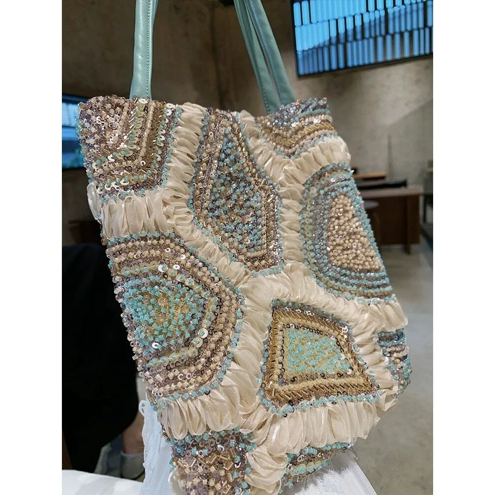 Gilded Mint Vintage Embroidered Sequin Handbag for Women 2026 Summer New Unique Texture Fashionable Simple and Casual - view 4