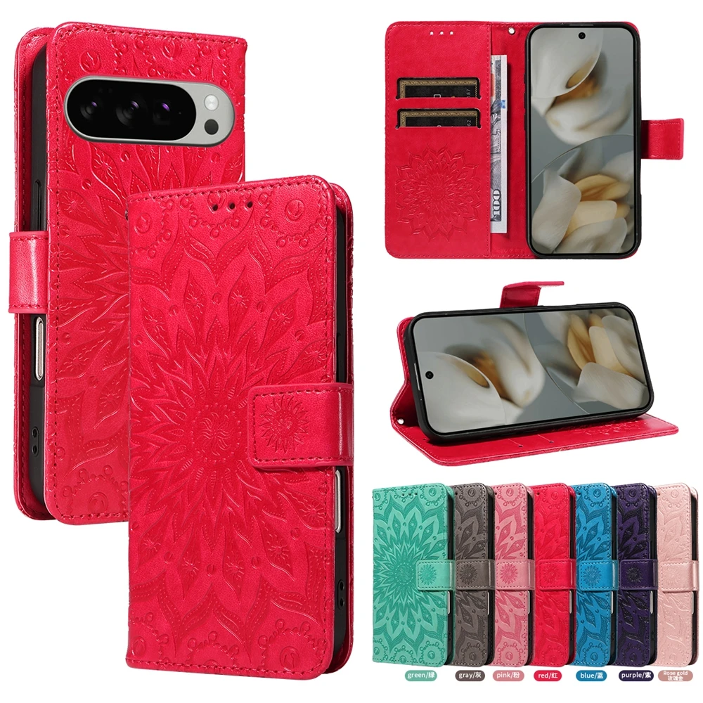 Magnetische Flip-Ledertasche für Google Pixel 10 10A 9 9A 8 8A 7 7A 6 6A 5 5A 4A Pro XL 4G 5G Sonnenblumen-Geldbörsen-Kartensteckplatz-Abdeckung