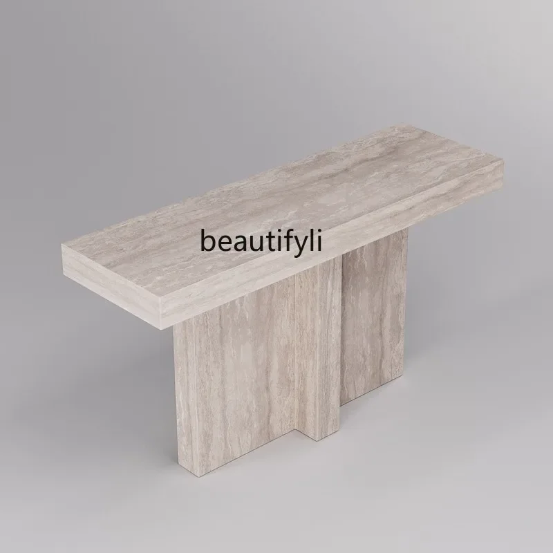

CC Travertine Entrance Table Designer Model Room Corridor Foyer Entrance Table End View Platform