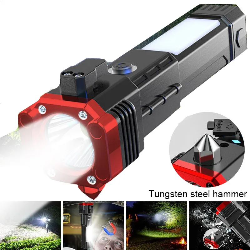 Car safety hammer Automotive multifunctional flashlight 4 in 1 car window breaker Escape Hammer Fire Emergency Rescue