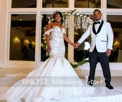 New 2024 Elegant Mermaid Wedding Dress Off Shoulder Beading Crystals Glitter Bridal Gowns Court Train Vestidos  Customized