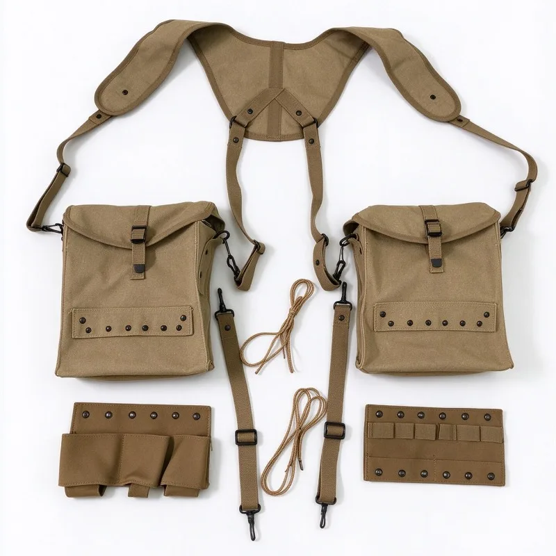 WWII US Medic Repro Webbing Set, Field Medical Pouch Suspender Kit for Reenactment Historical Collection