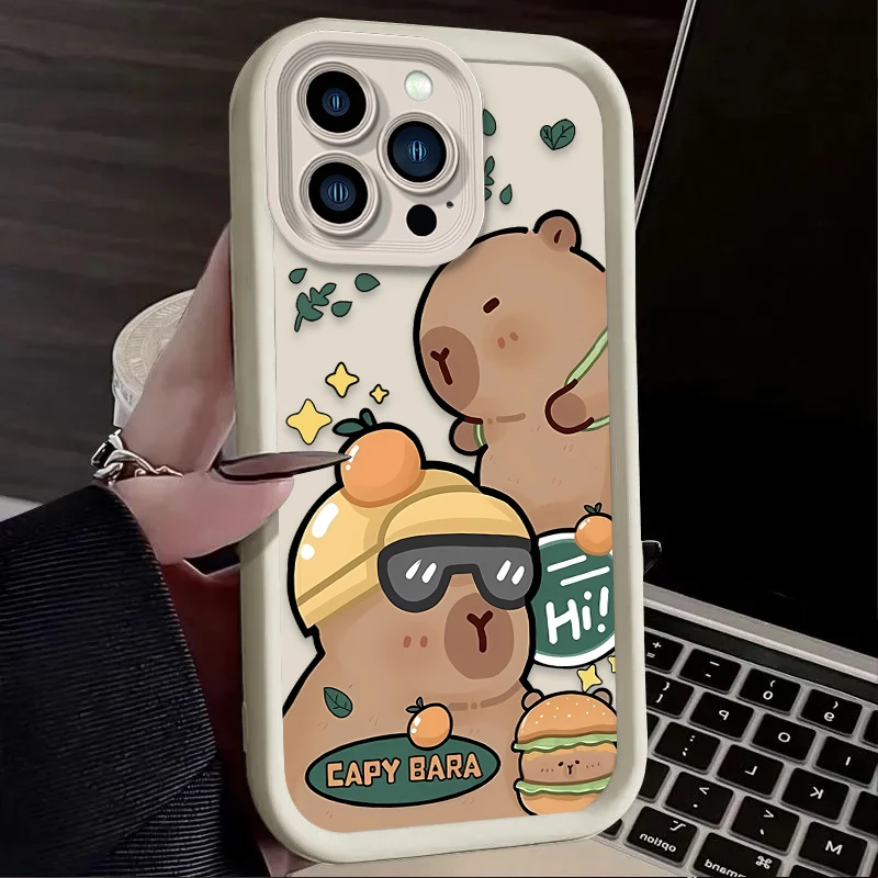 Leuke Cartoon Capibara Telefoonhoesje Voor iPhone 16 16E 15 14 13 12 11 Pro Max X XS XS Max XR SE 2020 SE4 7 8 Schokbestendige achterkant