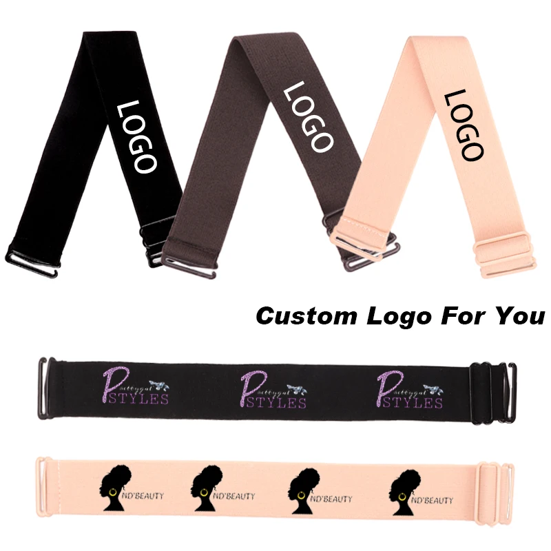 Custom Adjustable Elastic Band With Your Own Logo Personalized 3Cm Width Glueless Wig Band With Hooks 20Pcs Wig Adjustable Strap